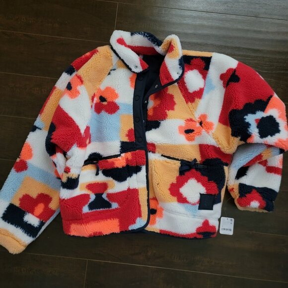 Free People Hit The Slopes Fleece Jacket Womens L Coral Carpet Retro Casual Cozy - Picture 2 of 6